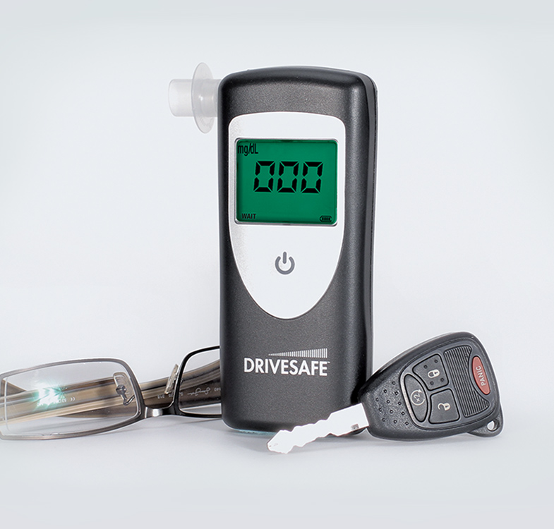Personal breathalyserwith keys and glasses