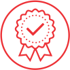 A red line drawing of a certificate icon