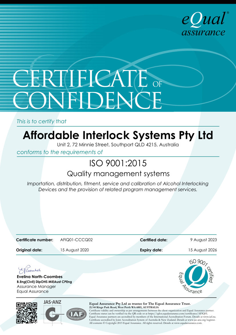 Affordable interlock systems Q-Mark ISO 9001certificate